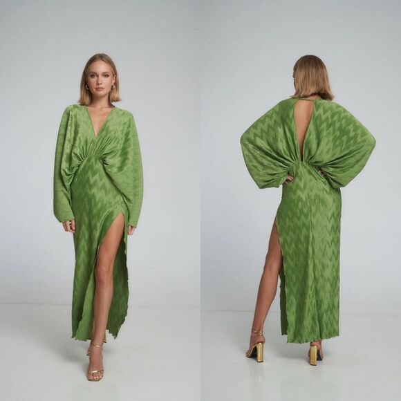 NWT L'IDEE Plunge V-neck Thigh-high Split Riviera Gown Fern Size AU16/US12 $459